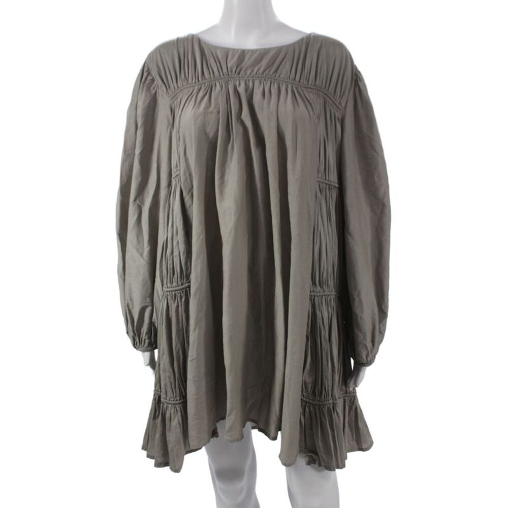 Merlette Womens Mini Bohemian Gray Cotton Long Sleeve Round Neck Dress Size M